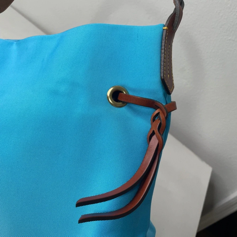 NWOT Dooney & Bourke Sky Blue Hobo Shoulder Bag Nylon Purse Leather Trim Preppy